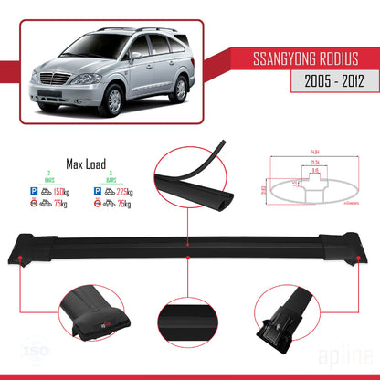 FLY Model Dakdrager bagagedrager compatibel met Ssangyong Rodius 2005-2012 Spoorstaven Zwart Aluminium 2 Staven