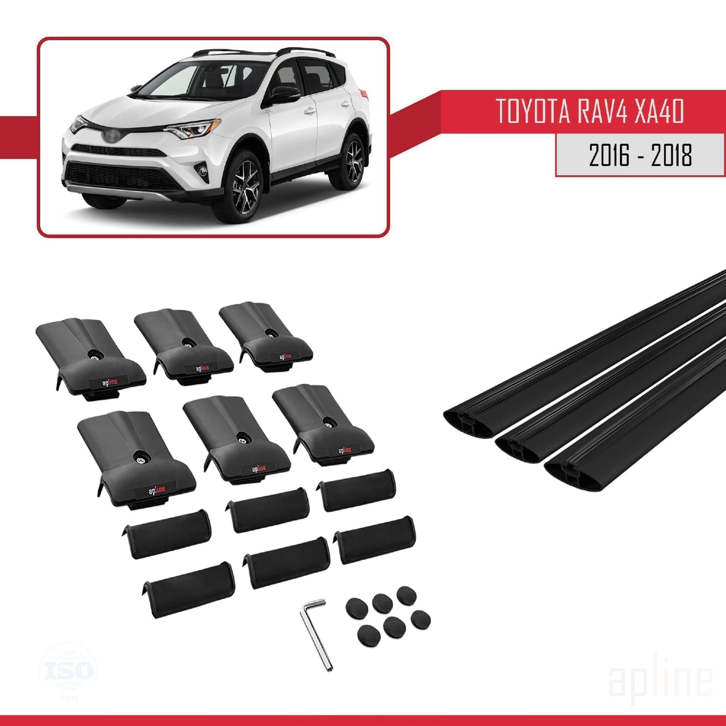 Compatible avec Toyota RAV4 IV (XA40) Post-Facelift 2016-2018 FLY Model Barres de Toit Railing Porte-Bagages de Voiture Noir Aluminium 3 Barres