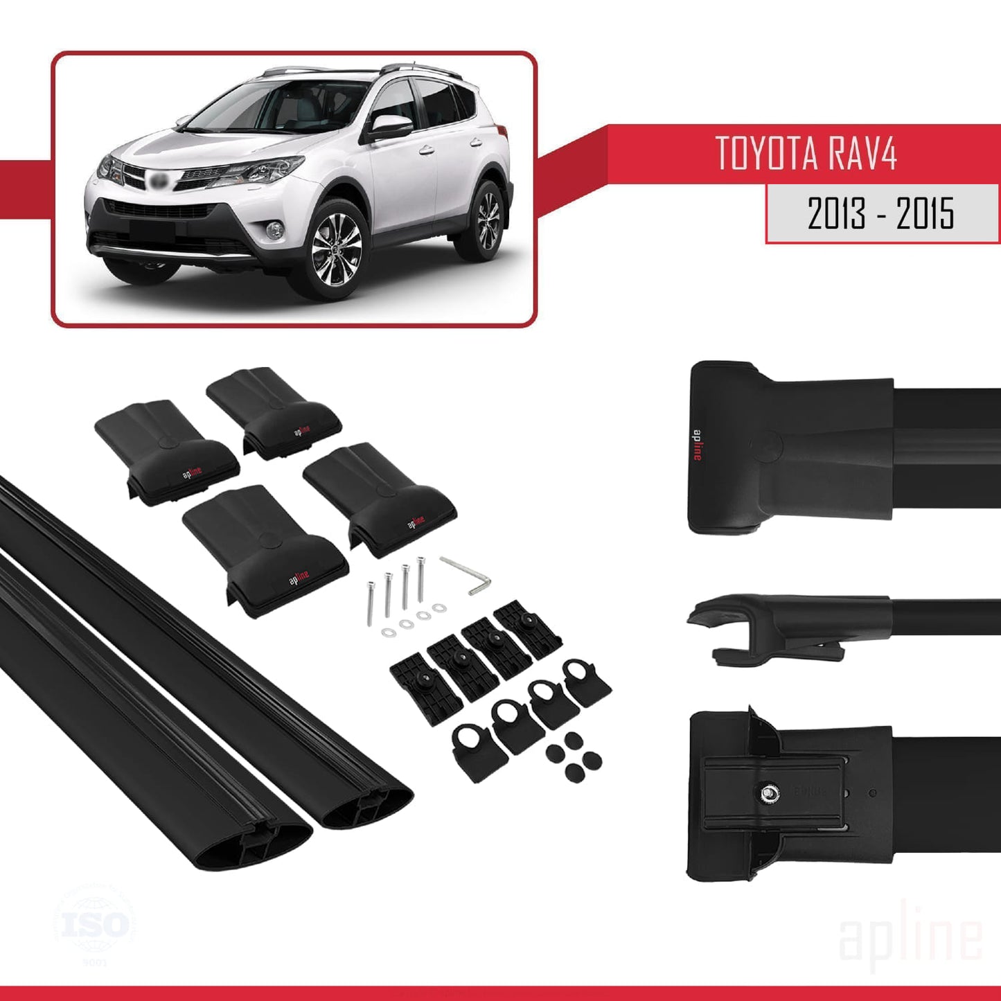 Compatible avec Toyota RAV4 IV (XA40) Pre-Facelift 2013-2015 FLY Model Barres de Toit Railing Porte-Bagages de Voiture Noir Aluminium 2 Barres