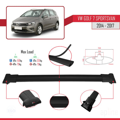 Compatible avec Volkswagen Golf Sportvan 2014-2017 FLY Model Barres de Toit Railing Porte-Bagages de Voiture Noir Aluminium 2 Barres
