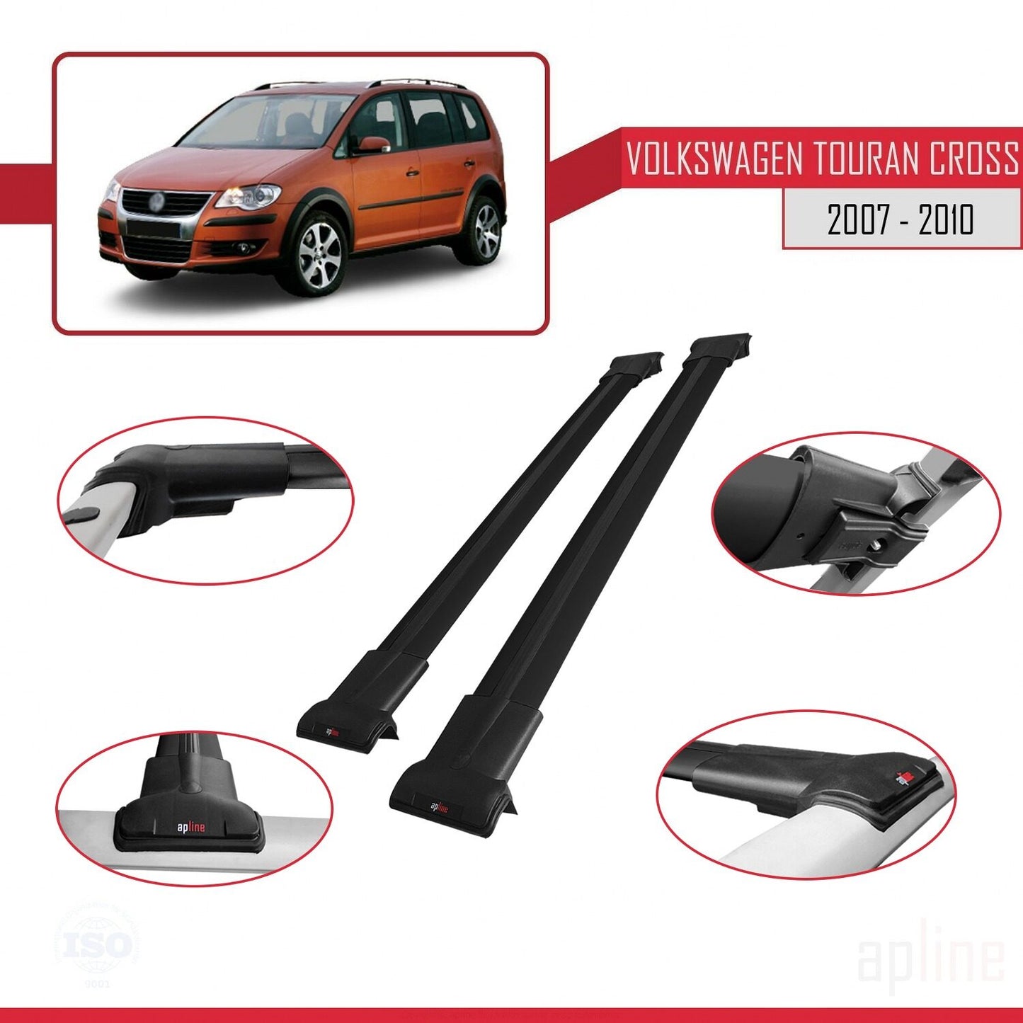 Compatible avec Volkswagen Touran Cross Post-Facelift 2010-2015 FLY Model Barres de Toit Railing Porte-Bagages de Voiture Noir Aluminium 2 Barres
