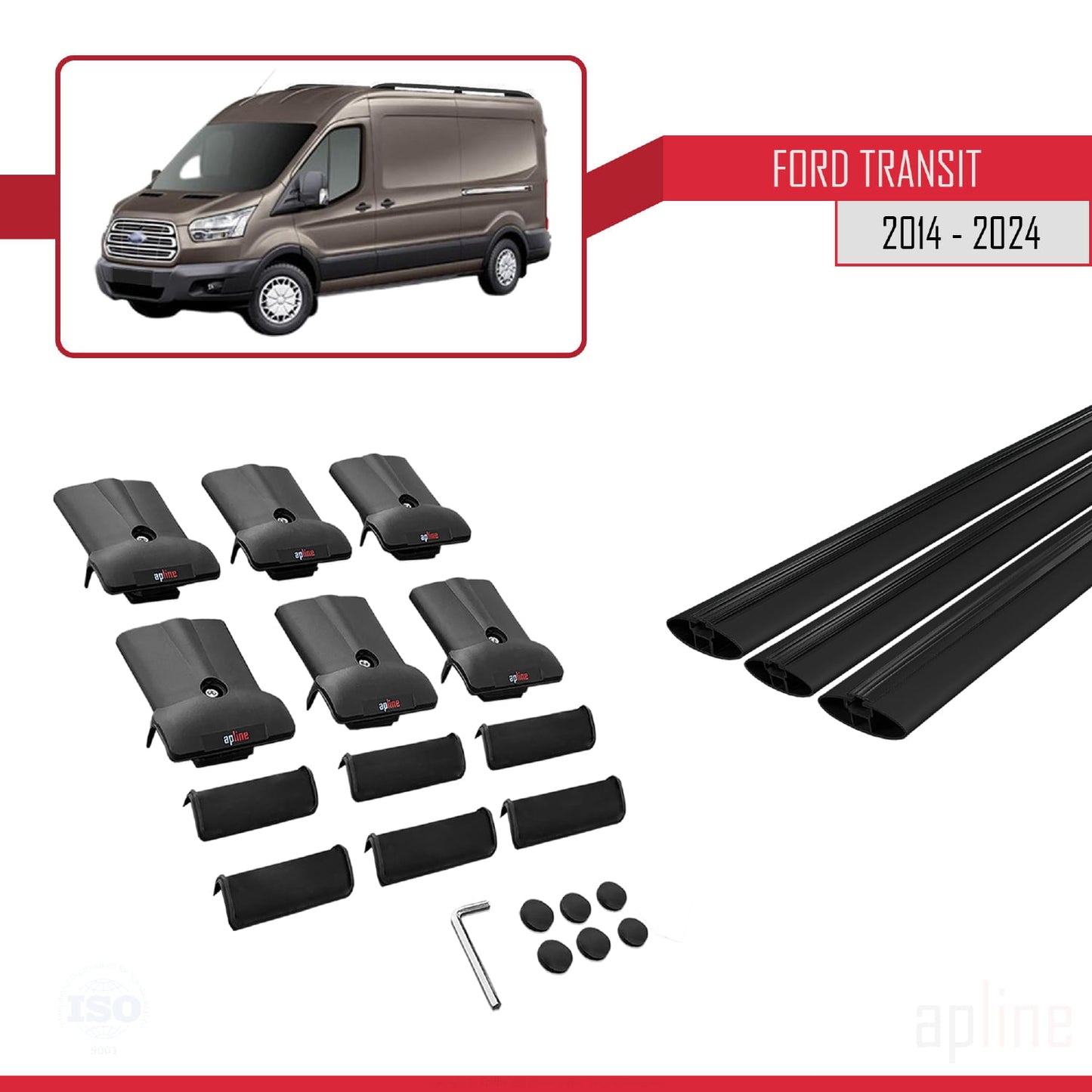 Compatible avec Ford Transit 2014-2025 FLY Model Barres de Toit Railing Porte-Bagages de Voiture Noir Aluminium 3 Barres