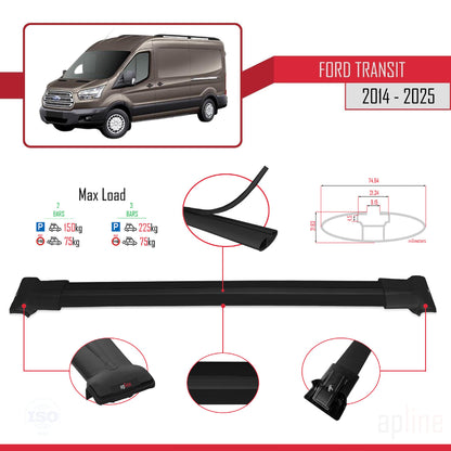 Compatible avec Ford Transit 2014-2025 FLY Model Barres de Toit Railing Porte-Bagages de Voiture Noir Aluminium 2 Barres