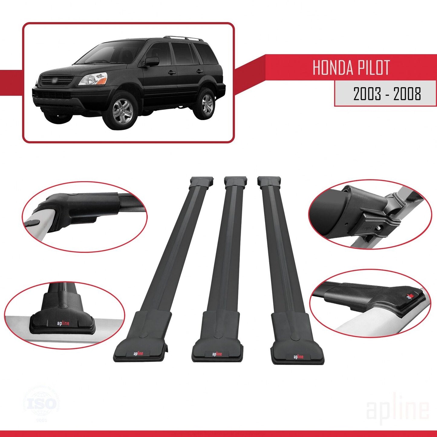 Compatible with Honda Pilot 2003-2008 FLY Model Car Roof Rack Cross Bar Black Aluminium 3 Bars