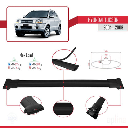 Compatible with Hyundai Tucson (JM) 2004-2009 FLY Model Car Roof Rack Cross Bar Black Aluminium 3 Bars