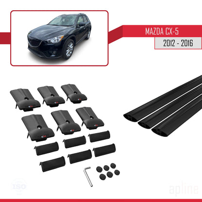 Compatible with Mazda CX-5 I (KE) 2012-2016 FLY Model Car Roof Rack Cross Bar Black Aluminium 3 Bars