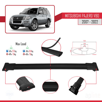 Compatible with Mitsubishi Pajero (V80) 2007-2022 FLY Model Car Roof Rack Cross Bar Black Aluminium 3 Bars
