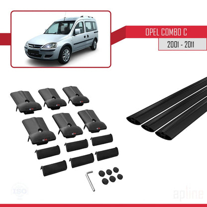 Compatible avec Opel Combo C 2001-2011 FLY Model Barres de Toit Railing Porte-Bagages de Voiture Noir Aluminium 3 Barres