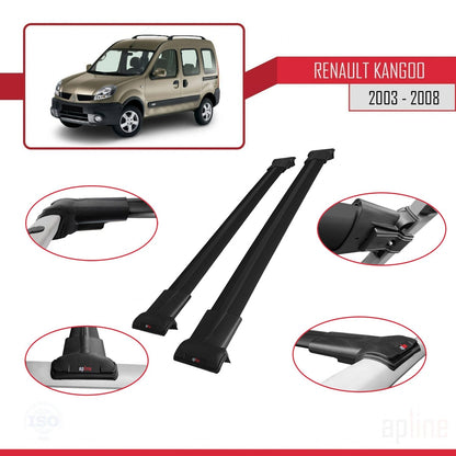 Compatible avec Renault Kangoo (X76) Post-Facelift 2003-2008 FLY Model Barres de Toit Railing Porte-Bagages de Voiture Noir Aluminium 2 Barres
