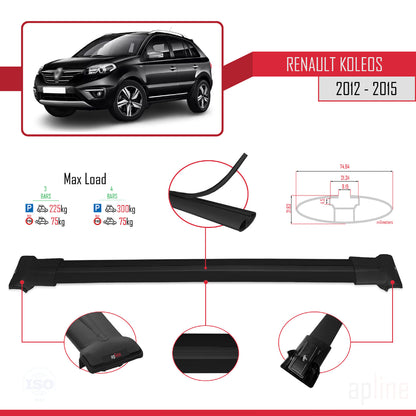 Compatible avec Renault Koleos (HY) Post-Facelift 2012-2015 FLY Model Barres de Toit Railing Porte-Bagages de Voiture Noir Aluminium 3 Barres