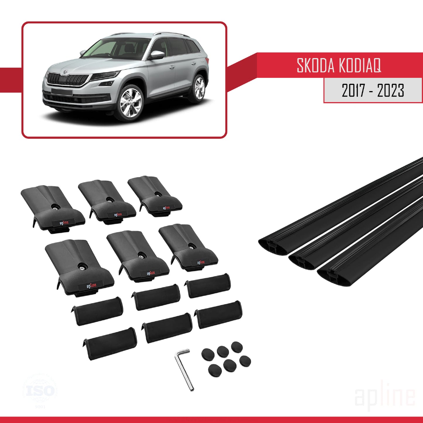 Compatible avec Skoda Kodiaq 2017-2023 FLY Model Barres de Toit Railing Porte-Bagages de Voiture Noir Aluminium 3 Barres