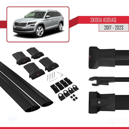 Compatible avec Skoda Kodiaq 2017-2023 FLY Model Barres de Toit Railing Porte-Bagages de Voiture Noir Aluminium 2 Barres