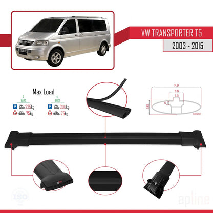 Compatible avec Volkswagen T5 Transporter 2003-2015 FLY Model Barres de Toit Railing Porte-Bagages de Voiture Noir Aluminium 3 Barres