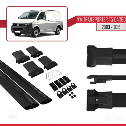 Compatible avec Volkswagen T5 Transporter 2003-2015 FLY Model Barres de Toit Railing Porte-Bagages de Voiture Noir Aluminium 2 Barres