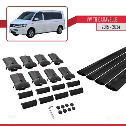 Compatible avec Volkswagen T6 Caravelle 2015-2024 FLY Model Barres de Toit Railing Porte-Bagages de Voiture Noir Aluminium 4 Barres