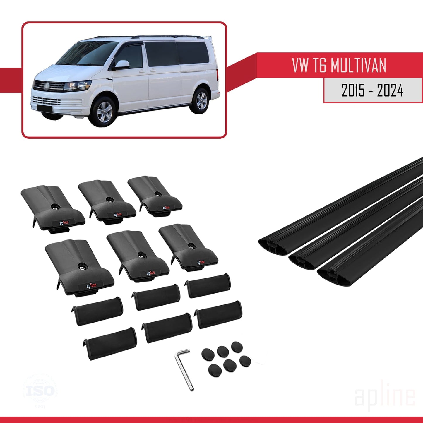 Compatible avec Volkswagen T6 Multivan 2015-2024 FLY Model Barres de Toit Railing Porte-Bagages de Voiture Noir Aluminium 3 Barres