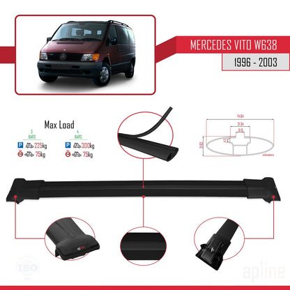 Compatible with Mercedes Vito (W638) 1996-2003 FLY Model Car Roof Rack Cross Bar Black Aluminium 3 Bars