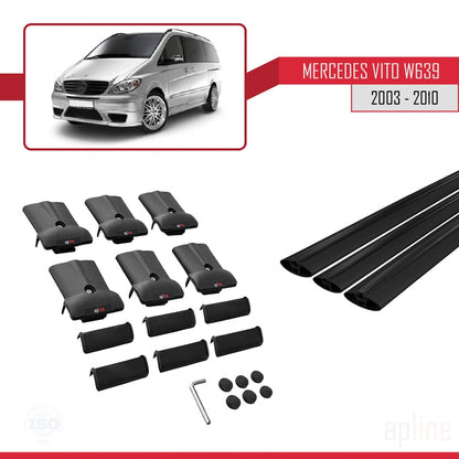 Compatible with Mercedes Vito 2 (W639) Pre-Facelift 2003-2010 FLY Model Car Roof Rack Cross Bar Black Aluminium 3 Bars