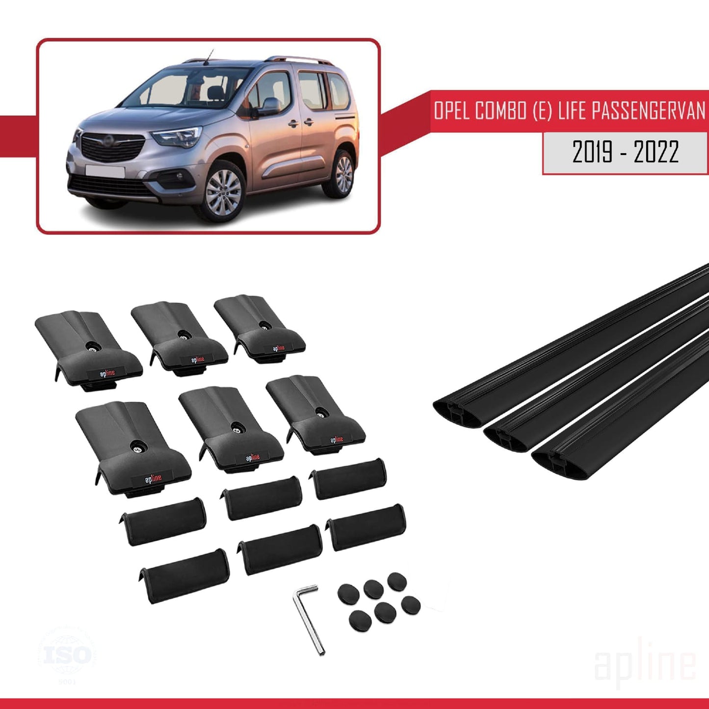 Compatible avec Opel Combo E Cargo 2019-2022 FLY Model Barres de Toit Railing Porte-Bagages de Voiture Noir Aluminium 3 Barres