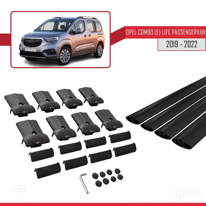 Compatible with Opel Combo E Cargo 2019-2022 FLY Model Car Roof Rack Cross Bar Black Aluminium 4 Bars