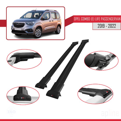 Compatible with Opel Combo E Cargo 2019-2022 FLY Model Car Roof Rack Cross Bar Black Aluminium 2 Bars