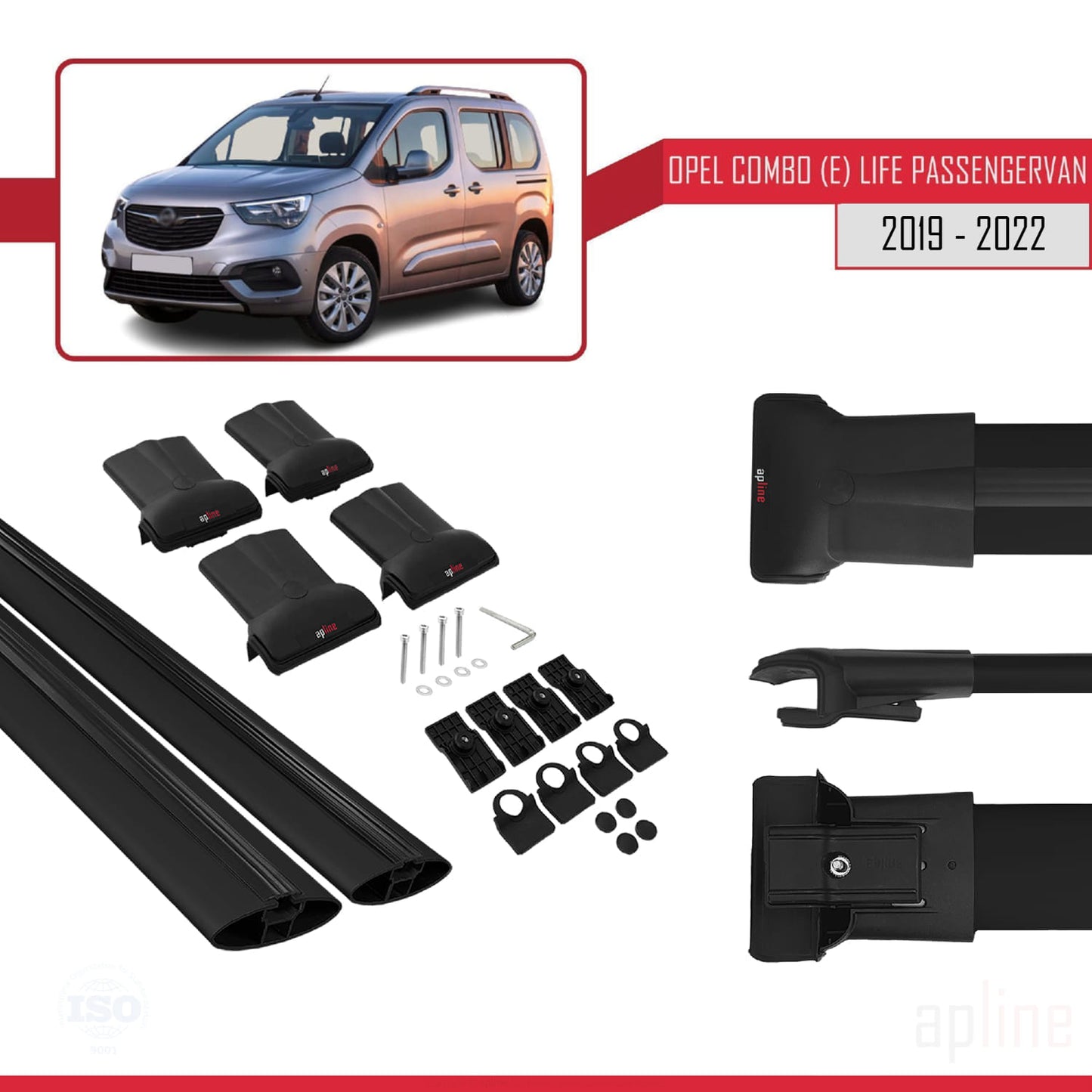 Compatible with Opel Combo E Cargo 2019-2022 FLY Model Car Roof Rack Cross Bar Black Aluminium 2 Bars