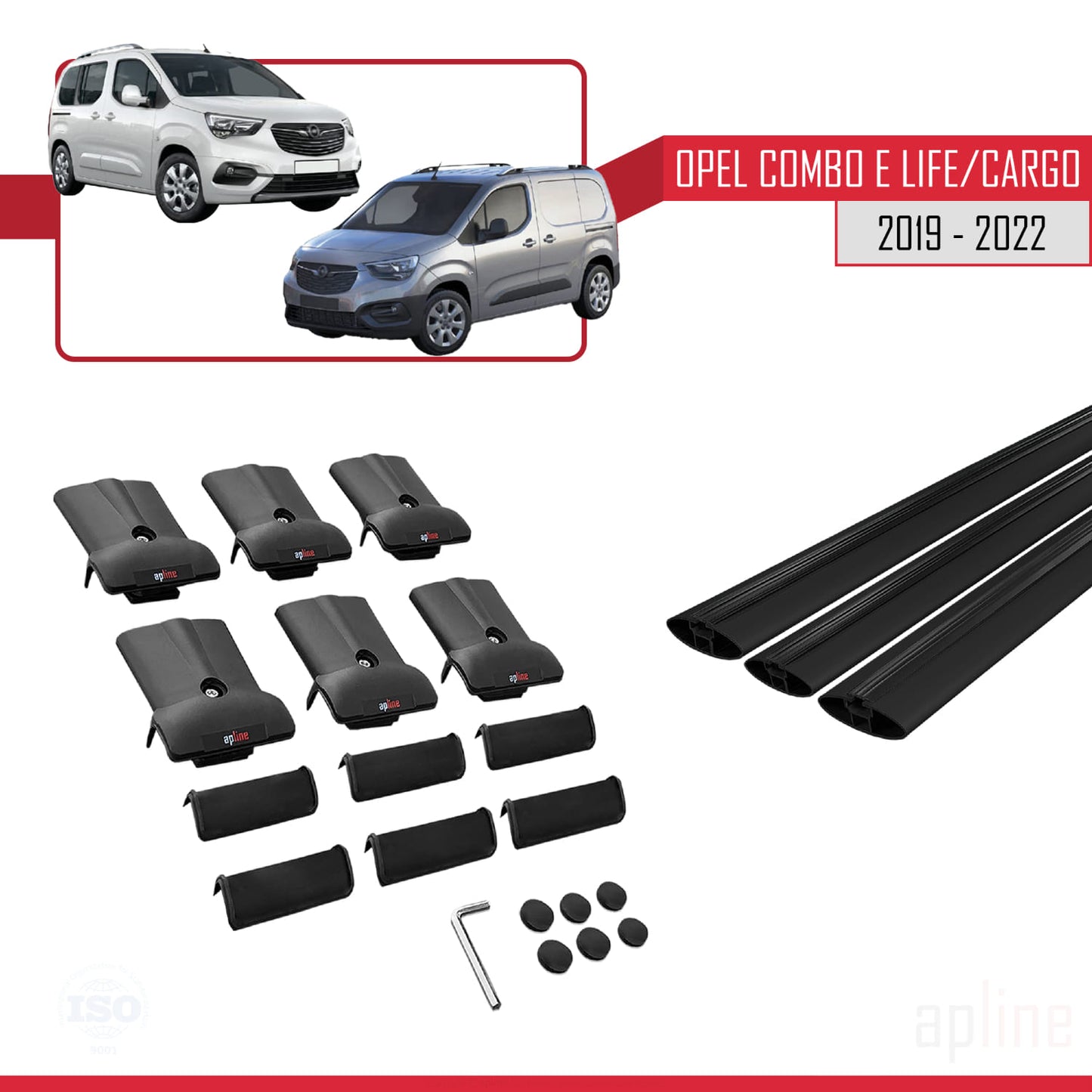 Compatible avec Opel Combo E Life 2019-2022 FLY Model Barres de Toit Railing Porte-Bagages de Voiture Noir Aluminium 3 Barres