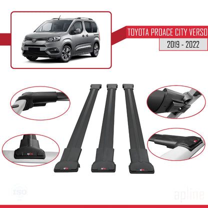 Compatible avec Toyota Proace City Verso 2019-2022 FLY Model Barres de Toit Railing Porte-Bagages de Voiture Noir Aluminium 3 Barres