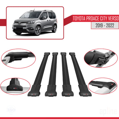 Compatible avec Toyota Proace City Verso 2019-2022 FLY Model Barres de Toit Railing Porte-Bagages de Voiture Noir Aluminium 4 Barres