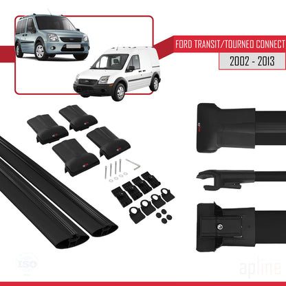 Compatible avec Ford Transit/Tourneo Connect 2002-2013 FLY Model Barres de Toit Railing Porte-Bagages de Voiture Noir Aluminium 2 Barres