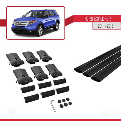 Compatible avec Ford Explorer 5 (U502) Pre-Facelift 2011-2015 FLY Model Barres de Toit Railing Porte-Bagages de Voiture Noir Aluminium 3 Barres