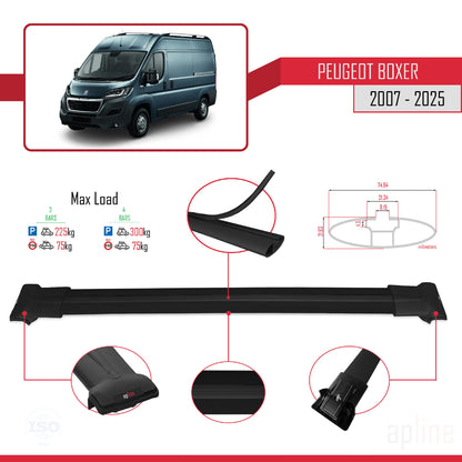 Compatible with Peugeot Boxer 2 2007-2025 FLY Model Car Roof Rack Cross Bar Black Aluminium 3 Bars
