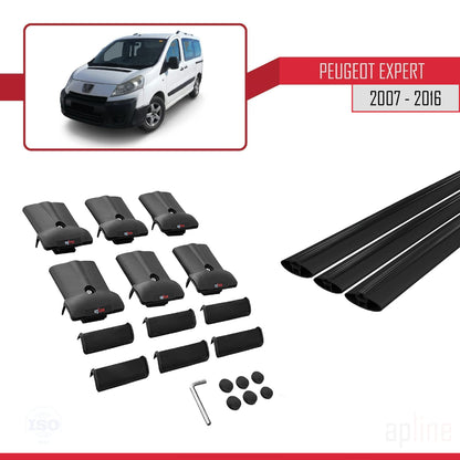 Compatible with Peugeot Expert 2 2007-2016 FLY Model Car Roof Rack Cross Bar Black Aluminium 3 Bars