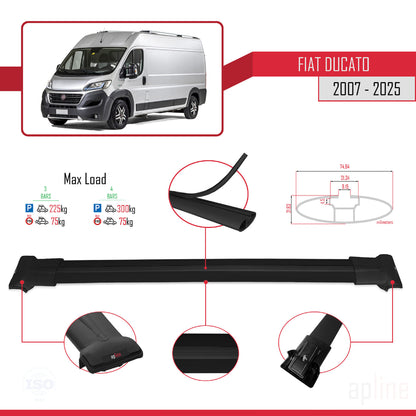 Compatible avec Fiat Ducato 3 2007-2025 FLY Model Barres de Toit Railing Porte-Bagages de Voiture Noir Aluminium 3 Barres