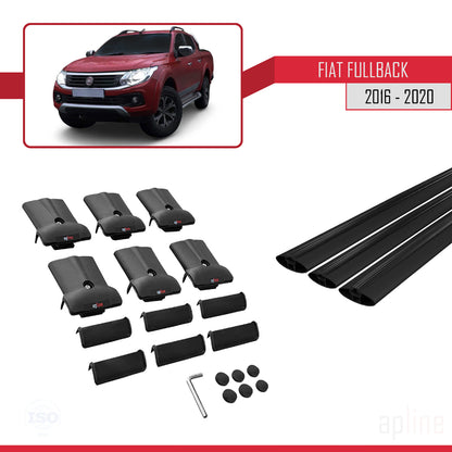 Compatible avec Fiat Fullback 2016-2020 FLY Model Barres de Toit Railing Porte-Bagages de Voiture Noir Aluminium 3 Barres
