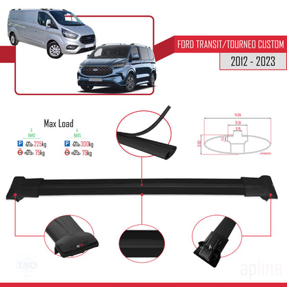 Compatible with Ford Transit/Tourneo Custom 2012-2023 FLY Model Car Roof Rack Cross Bar Black Aluminium 3 Bars