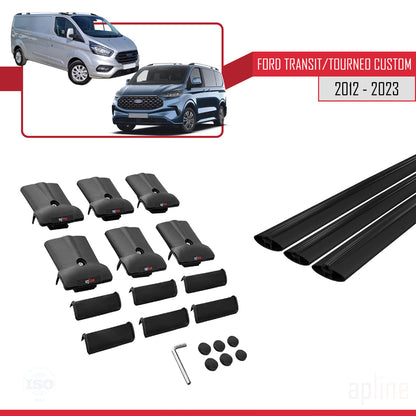 Compatible with Ford Transit/Tourneo Custom 2012-2023 FLY Model Car Roof Rack Cross Bar Black Aluminium 3 Bars