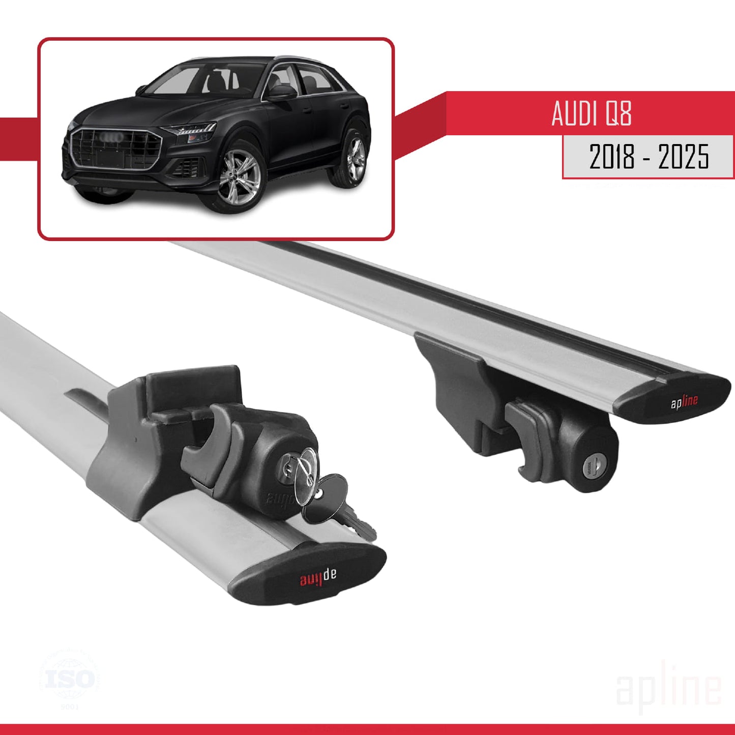 Compatible avec Q8 (F1) 2018-2025 HOOK Model Barres de Toit Railing Porte-Bagages de Voiture Gris Aluminium 2 Barres