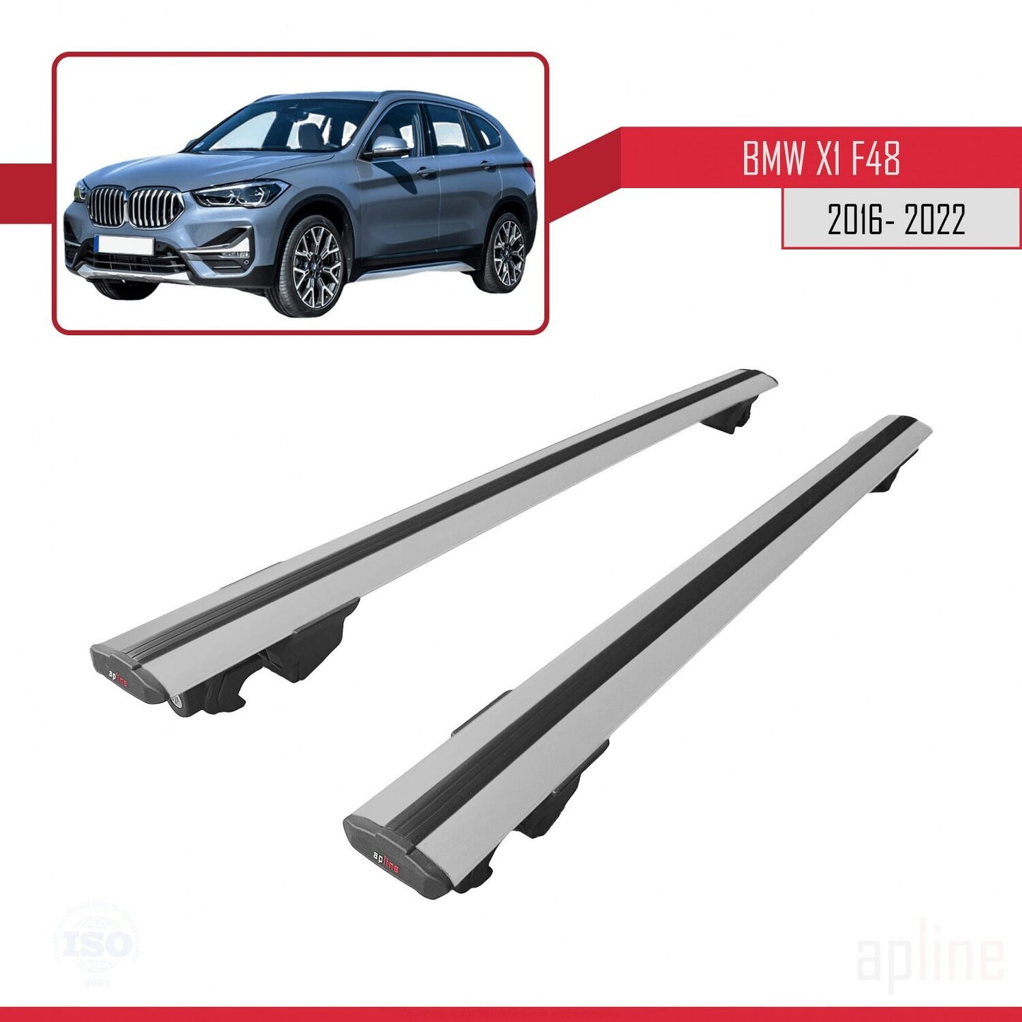 Compatible avec BMW X1 (F48) 2016-2022 HOOK Model Barres de Toit Railing Porte-Bagages de Voiture Gris Aluminium 2 Barres