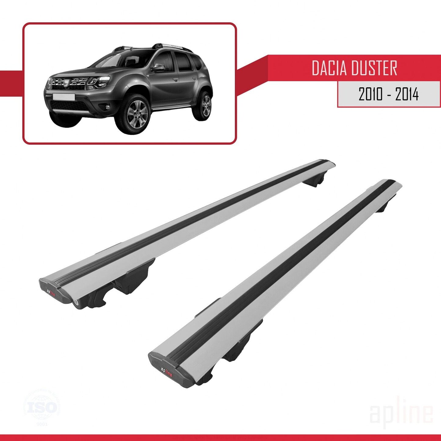 Compatible avec Dacia Duster (HS) Pre-Facelift 2010-2013 HOOK Model Barres de Toit Railing Porte-Bagages de Voiture Gris Aluminium 2 Barres