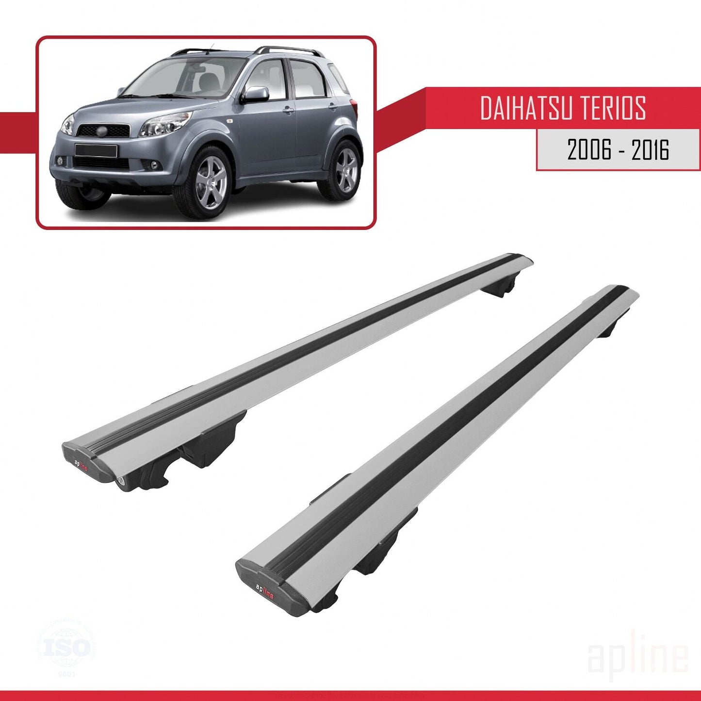 Compatible avec Daihatsu Terios 2 (J200) 2006-2016 HOOK Model Barres de Toit Railing Porte-Bagages de Voiture Gris Aluminium 2 Barres