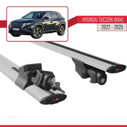 Compatible with Hyundai Tucson 4 (NX4) 2022-2025 HOOK Model Car Roof Rack Cross Bar Grey Aluminium 2 Bars