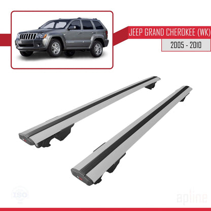 Compatible avec Jeep Grand Cherokee 3 (WK) 2005-2010 HOOK Model Barres de Toit Railing Porte-Bagages de Voiture Gris Aluminium 2 Barres