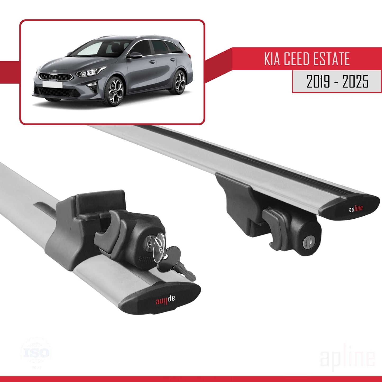 Compatible avec Kia Ceed 3 (CD) Break 2019-2025 HOOK Model Barres de Toit Railing Porte-Bagages de Voiture Gris Aluminium 2 Barres