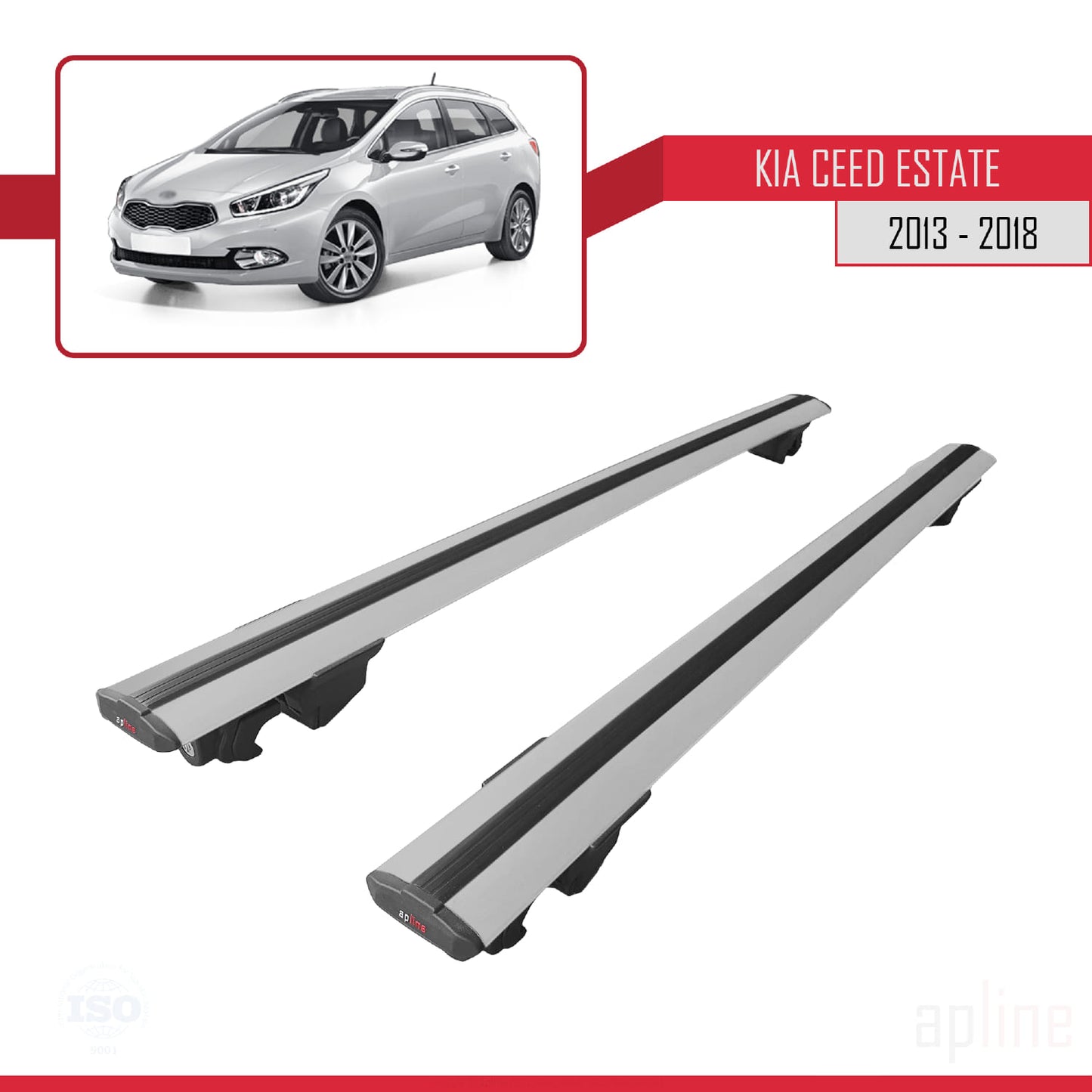 Compatible avec Kia Ceed 2 (JD) Break 2013-2018 HOOK Model Barres de Toit Railing Porte-Bagages de Voiture Gris Aluminium 2 Barres