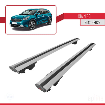 Compatible avec Kia Niro (DE) 2017-2022 HOOK Model Barres de Toit Railing Porte-Bagages de Voiture Gris Aluminium 2 Barres
