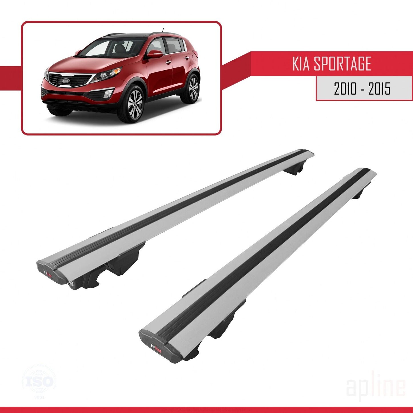 Compatible avec Kia Sportage 3 (SL) 2010-2015 HOOK Model Barres de Toit Railing Porte-Bagages de Voiture Gris Aluminium 2 Barres