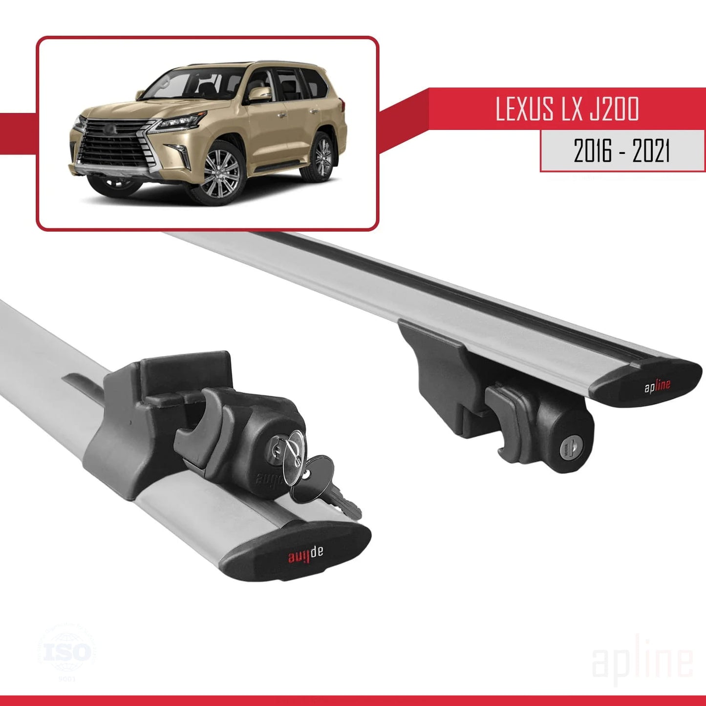 Compatible with Lexus LX 3 (J200) 2016-2021 HOOK Model Car Roof Rack Cross Bar Grey Aluminium 2 Bars