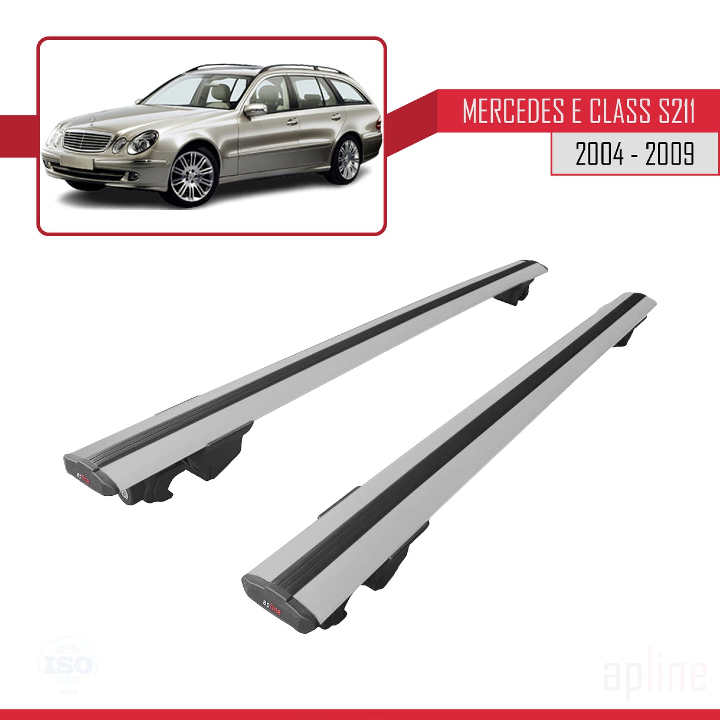 Compatible with Mercedes E Class 3 (S211) 2004-2009 HOOK Model Car Roof Rack Cross Bar Grey Aluminium 2 Bars