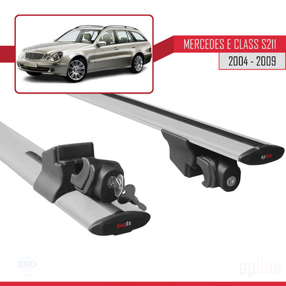 Compatible with Mercedes E Class 3 (S211) 2004-2009 HOOK Model Car Roof Rack Cross Bar Grey Aluminium 2 Bars